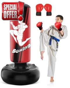 NZQXJXZ Kids Punching Bag- 65IN Inflatable Boxing Bag with Boxing Gloves for Practicing MMA Karate Taekwondo and to Relieve Pent Up Energy