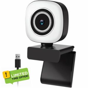 JORPETS Webcam HD 1080P with Microphone & Ring Light -USB Computer Web Cam Video Camera for Mac Windows Laptop Gaming Xbox Skype OBS Twitch Youtube Xsplit Stream Video Calling and Recording