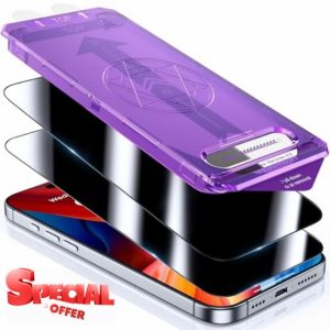 UniqueMe for iPhone 16 Pro Max Privacy Screen Protector - 2 Pack [Automatic Dust Removal] 6.9 inch 9H Full Coverage Tempered Glass Flim Anti-Spy Bubble-Free Case Friendly