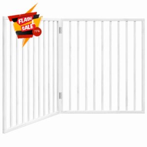 idaXL - Dog Gate Foldable 2 Panels Pet Barrier - White Poplar Wood - 80x90cm Panel Dimensions - Freestanding