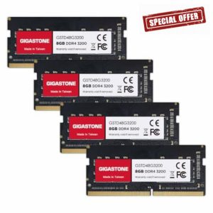 【DDR4 RAM】GIGASTONE 32GB Kit (4x8GB) DDR4 3200MHz (2933MHz or 2666MHz) PC4-25600 (PC4-23400/21300) CL22 1.2V SODIMM 260 Pin Unbuffered Non ECC High Performance Notebook Laptop Memory Upgrade