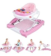 GYMAX Baby Walker, 6 in 1 Foldable Toddler Push Along Walker with Wheels, Music Tray, Lights and ...