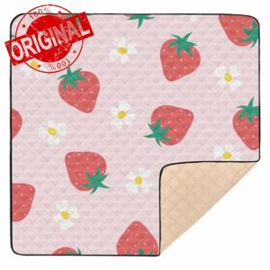 Strawberry Flowers Soft Thick Baby Activity Play Mat for Floor Water Resistant Travel Play Mat for Babies Infants Toddlers
