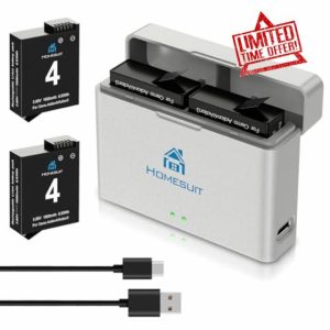 Homesuit DJI Osmo Action 4/3 Battery 1800mAh and USB Dual Slots Fast LED Charger Kit for DJI Osmo Action 4 / Osmo Action 3 (2-Pack)