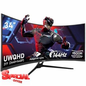 Gawfolk 34 Inch Ultrawide Curved 144Hz Gaming Computer Monitor 1500R PC screen 21:9 UWQHD (3440x1440)