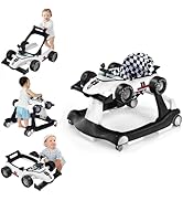 GYMAX Baby Walker, 4 in 1 Foldable Toddler Push Along Walker with Steering Wheel, Music Box, Ligh...