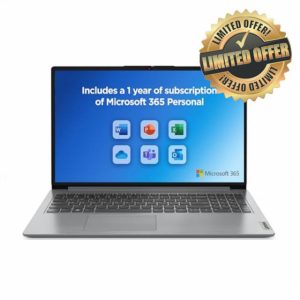 Lenovo IdeaPad 1 | 15 inch Full HD Laptop | Intel Celeron N4500 | 4GB RAM | 128GB eMMC | Windows 11 Home in S mode | Microsoft 365 Personal | Cloud Grey