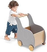 GYMAX Wooden Baby Learning Walker, 2-in-1 Stand Baby Walker with Large Toy Storage Chest and 4 Wh...