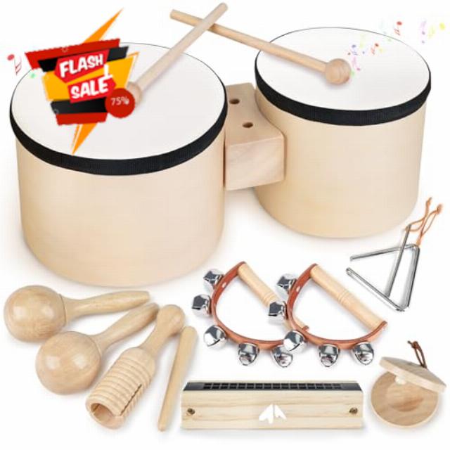 Toddler Toys Musical Instruments Kids Drum Kit Baby Drum Wooden Toys Musical Toys Gifts for 3 4 5 Years Old Girls Boys