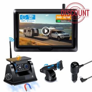 Vtopek Wireless Reversing Camera Magnetic Solar Reverse Camera 9600mAh Rechargeable Battery Rear View Camera 5 inch IPS 1080P Reversing Camera Kit IR Night Vision Waterproof Rear Camera Loop Recording