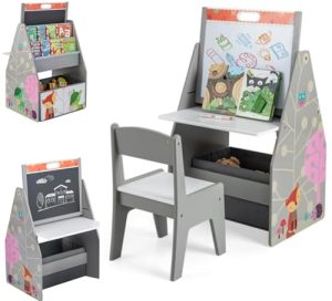 Wooden Art Table with Adjustable Double-Sided Magnetic Whiteboard & Blackboard