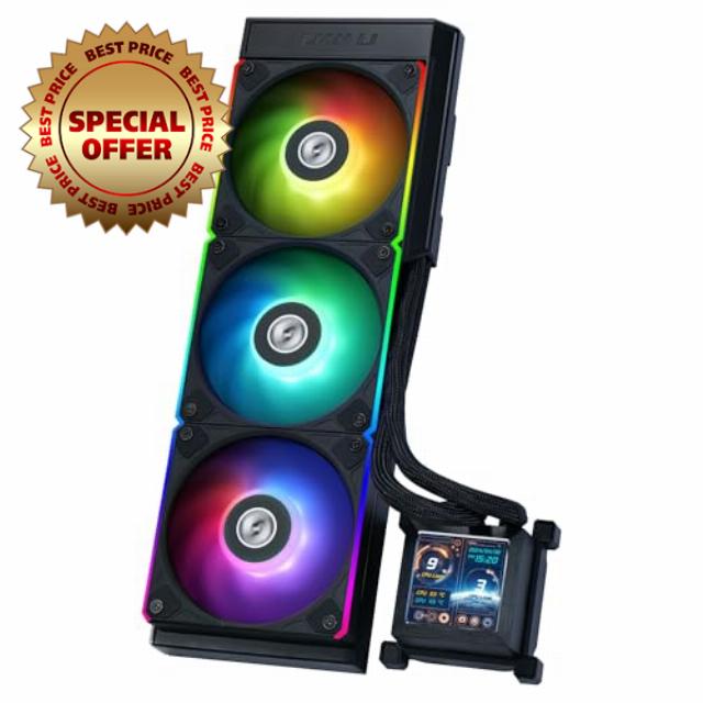 Lian Li Hydroshift 360 AIO - Pre-installed 3 x ARGB fans - Side-Mounted Coolant Pathway - 2.88” LCD Screen - 480 × 480 Resolution - Captured Screenshots or Recorded Videos - Black (HSLCD36RB)