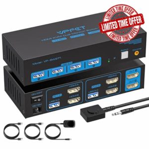 AILVLVNG 4K120Hz HDMI KVM Switch 2 Monitors 2 Computers 8K@60Hz USB 3.0 KVM Switches for 2 Computers Share Dual Monitor and 4 USB Devices with DC 12V/1A Power Adapter and Wired Controlle