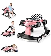 GYMAX Baby Walker, 4 in 1 Foldable Toddler Push Along Walker with Steering Wheel, Music Box, Ligh...