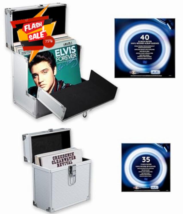 Retro musique Aluminium 12" Vinyl Record Storage Case include 40 Vinyl Record Outer Sleeves and 7" Vinyl Record EP Storage Case include 35 Vinyl Record Outer Sleeves (Sliver)