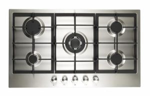Cookology GH906SS Gas Hob Stainless Steel - 90cm - Built-in 5 Burners - Cast Iron Pan Supports - Auto Igniton and Easy to Use Dials