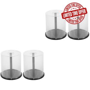 DECHOUS 4pcs CD/DVD Cake Box Spindle Empty CD DVD Cake Box CD/DVD Storage Empty Bucket 100-disc CD DVD Cakeboxes Holders in Clear Cover with Black Base