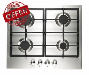 Cookology GH606SS Gas Hob Stainless Steel - 60cm - Built-in 4 Burners - Cast Iron Pan Supports - Auto Igniton and Easy to Use Dials