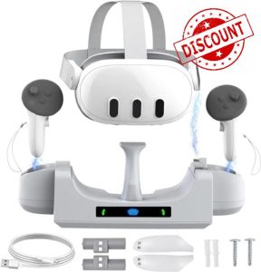 Charging Dock for Meta Quest 3 Headset and Controller - Wall-mounted Charging Station with Rechargeable Batteries &LED Indicator