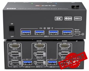 KVM Switch 3 Monitors 2 Computers 8K@60Hz 4K@144Hz