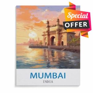BEAYODKP Paint by Numbers for Adults,Mumbai India Vintage Travel Poster,Canvas Adults' Paint by Number Kits on Canvas DIY Oil Painting by Numbers for Adults(50x60cm)-D71