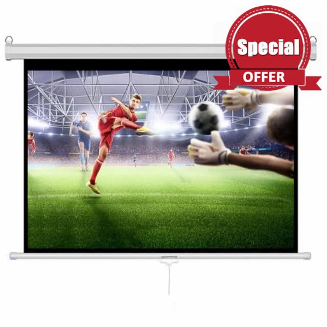 INMOZATA Pull Down Projector Screen 72 inch/159x89cm Wall & Ceiling Mounted HD Projection Screen with 16:9 Ratio Matte White Screen for Home School Cinema Theater Outdoor Indoor Public Display-White