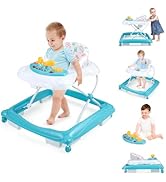 GYMAX Baby Walker, 4 in 1 Foldable Toddler Push Along Walker with Wheels, Music Tray, Lights and ...