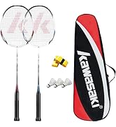 Kawasaki Badminton Racket Professional Graphite Badminton Set of 2 Lightweight Racquet for Sports...