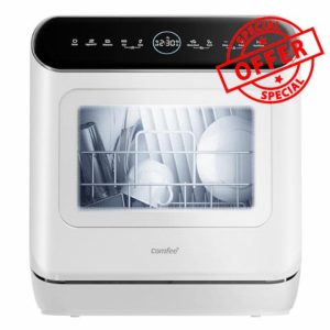 COMFEE' Mini Plus Dishwasher CDWMT305W-UK Compact Table Top Countertop Dishwasher with Built-in 6L Water Tank