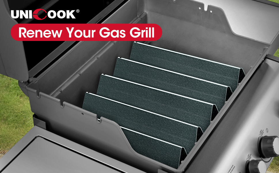 Unicook grill burner covers could prevent flare-ups and protect burner tubes.