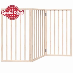 idaXL Foldable Dog Gate-3 Panels Poplar Wood-Freestanding Pet Fence-150cm L x 90cm H-Brow