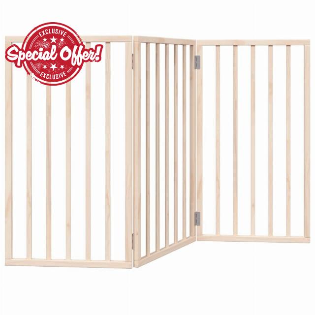 idaXL Foldable Dog Gate-3 Panels Poplar Wood-Freestanding Pet Fence-150cm L x 90cm H-Brow