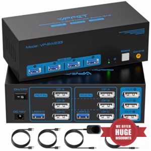CMSTEDCD 8K@60Hz KVM Switch 3 Monitors 2 Computers Displayport 4K@120Hz USB 3.0 DP 1.4 Triple Monitor Switch for 2 PC Share 1 Set of Keyboard Mouse Printer Hard Disk Etc Support Extended Mode