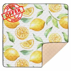Watercolor Pattern Lemons Yellow Soft Foam Baby Activity Play Mat for Indoor Outdoor Lightweight Activity Entertainment Mat for Baby Toddler Infant