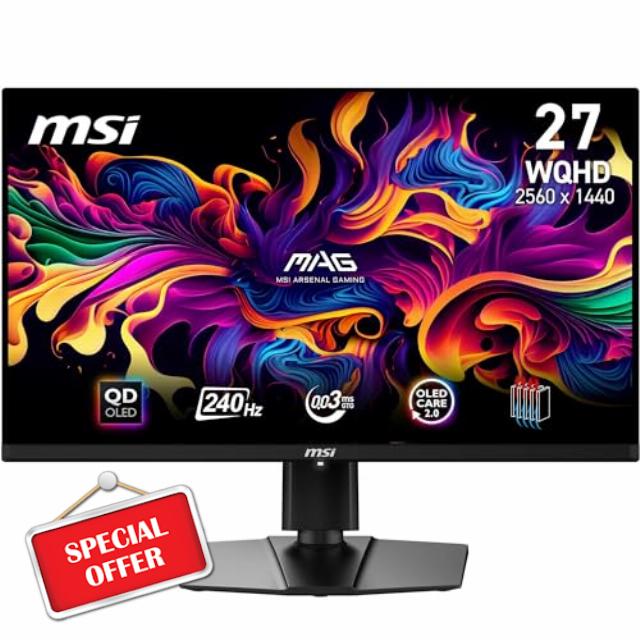 MSI MAG 271QPX QD-OLED E2 26.5 Inch WQHD Gaming Monitor - 2560 x 1440 Quantum Dot OLED Panel