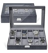 Watch Box Case Storage Display, Large 12 Slots Watch Jewellery Display Box for Men Women, Brown W...