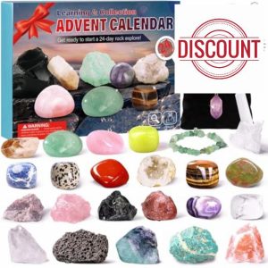 Crystals Advent Calendar 2024 for Kids Christmas Countdown Calendar 24 pcs Collection Rocks And Minerals for Explore Learning Collection Gifts for Girls Boys Geology Enthusiasts