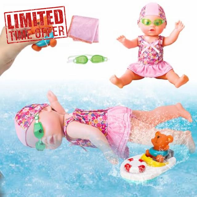 xwin sportseries Interactive Swimming Doll with Bear Bath Toy Set for Kids | Auto-Swim Doll with Water-Spraying Bear | Waterproof Bath Time Toys with Towel and Accessories for Toddlers