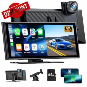 LAMTTO Wireless Car Stereo for Apple Carplay Android Auto with 4K Front Dash Cam