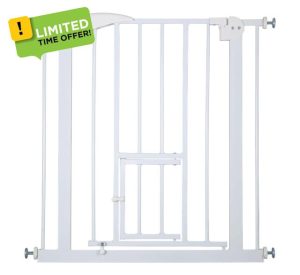 Baby Safety Gate Pet Dog Barrier Stair with Cat Flap Slate Guard Door