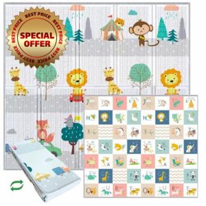 HuBorns - Foldable Baby Play Mat 200x180 cm - Reversible and Padded Baby Foam Play Mat with Stitched Edges - Waterproof Baby Mats for Floor Play - Anti-Fall Thick Play Matt Baby (Animals)