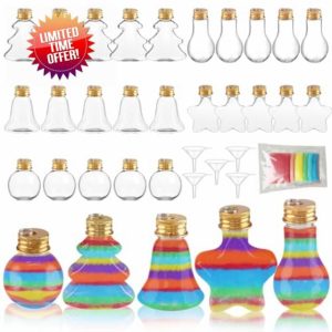 25 Pcs Plastic Sand Art Bottles Sand Art Containers Bulk Sand Art Kits for Kids Christmas Plastic Bottles with Funnels Craft Collection Bottle for DIY Activity Wedding Birthday Party