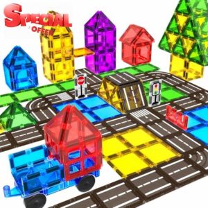 obakaer Magnetic Tiles Road Sets with Car