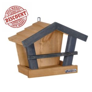 Green Feathers Small Hanging Pine Wood Bird Feeder with Roof - Easy to Install - Attract a wide variety of birds to your garden (Wooden Hanging Feeder Only)