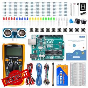 SunFounder Beginner's Lab Starter Kit with Original Arduino Uno R3 REV3 Board Multimeter Basic to Advance 25 Projects HCSR-04 Sensor Button Temp LED Microcontroller Programming