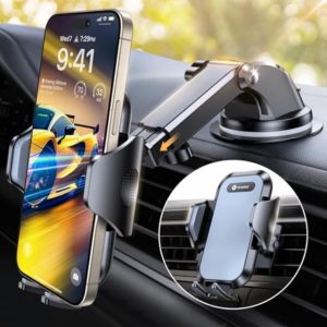 VICSEED 2024 BEST Car Phone Holder-[Military-Grade 66+LBS Strongest Suction] Dashboard Windscreen Vent [Patented Metal Clip] Phone holder for car [Big phone & Thick Case Friendly] for iPhone Samsung