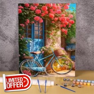 Blue Bicycle Flowers Paint by Numbers Kit for Adults
