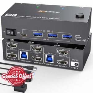 8K HDMI KVM Switch 2 Computers 2 Monitors 8K@60Hz 4K@144Hz