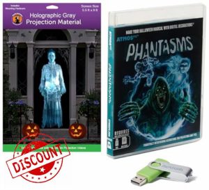 AtmosFX Phantasms USB + 5.5' x 9' Large Gray Holographic Screen for Halloween Projectio