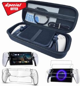 GAMSURFING 3 in 1 Accessories Set for PlayStation Portal Carrying Case for PS5 Portal and Hard PC Clear Cover Case with 2 Screen Protector Tempered Glasses